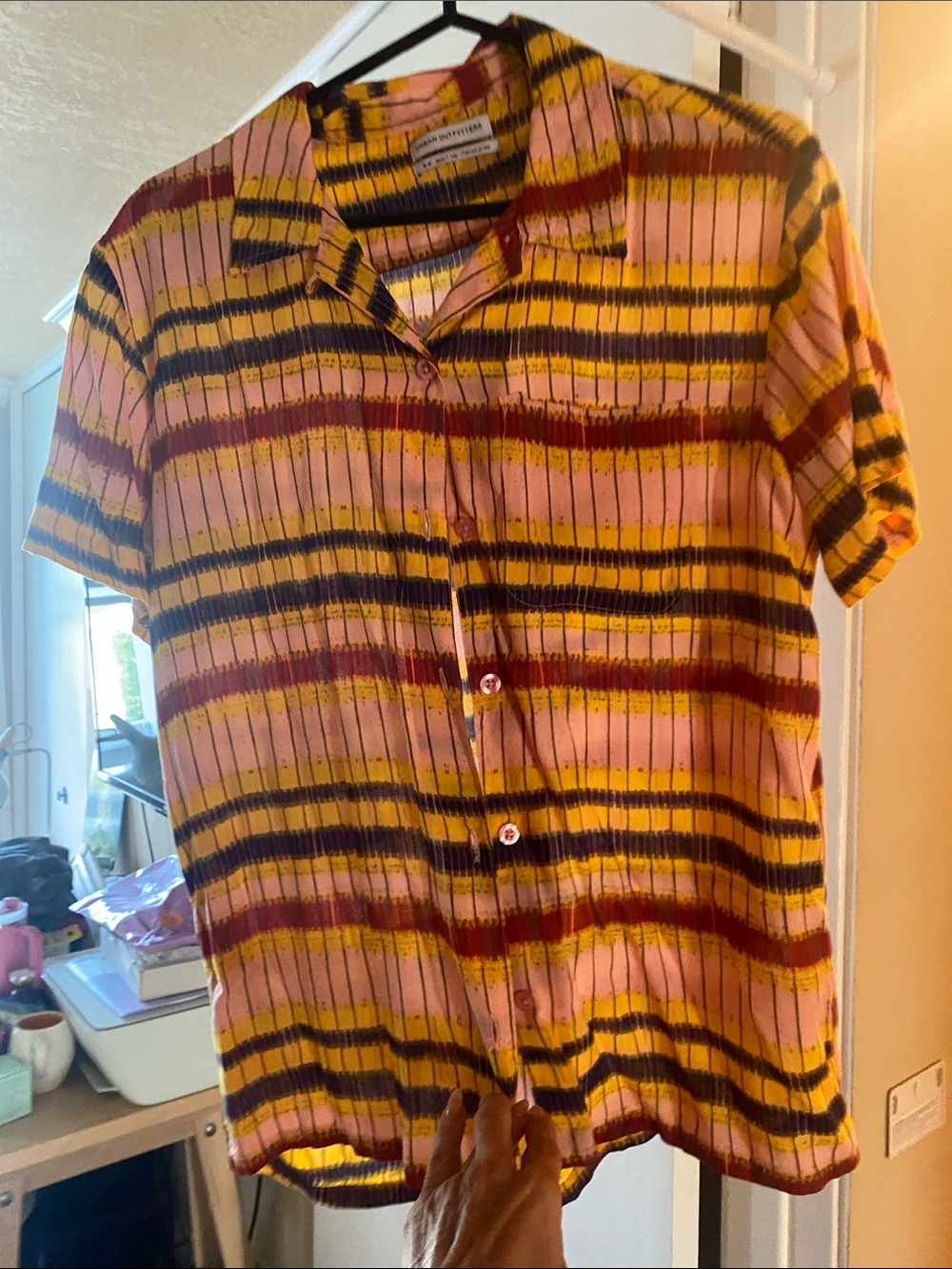 Urban Outfitters Short Sleeve Button-Up Shirt - Pink Multi Stripe
